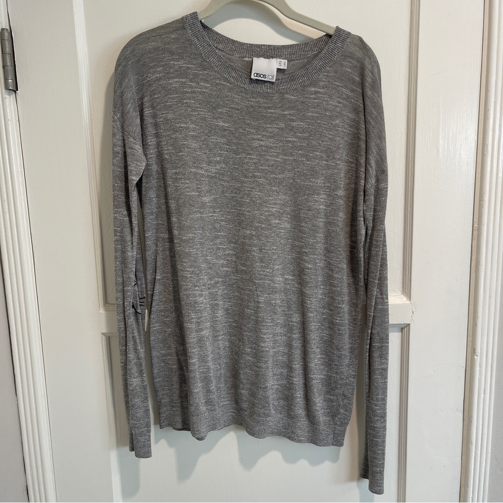 ASOS Tall Gray Long Sleeve Top with Cat Embroidery